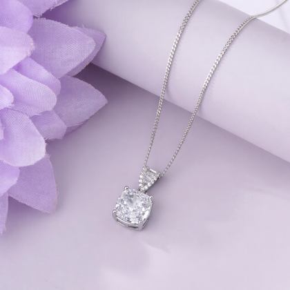 crystal radiance square 925 silver pendant chain