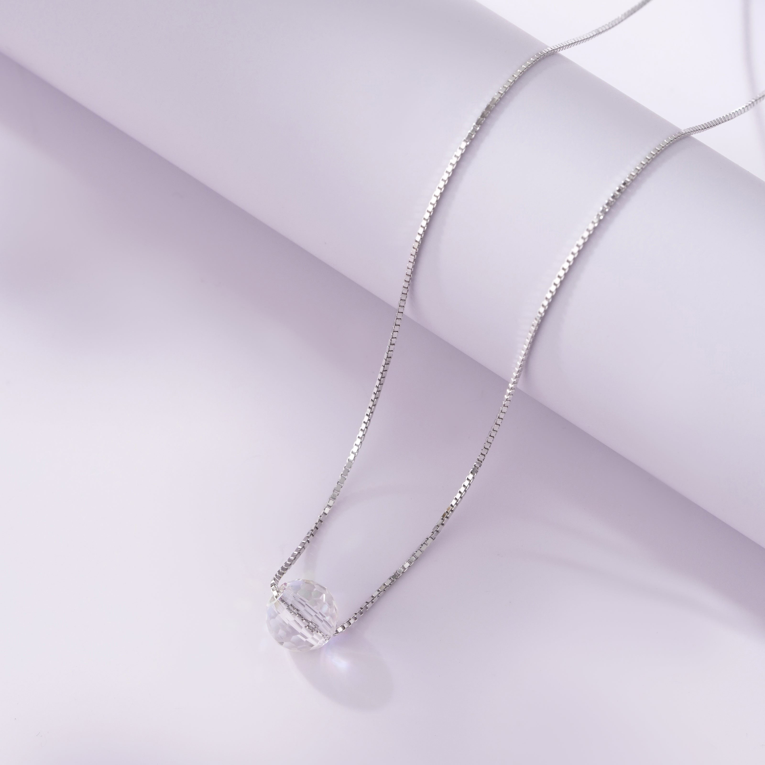 Crystal Round Shape 925 Sterling Silver Pendant Chain for Women
