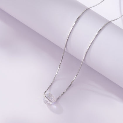 Crystal Round Shape 925 Sterling Silver Pendant Chain for Women
