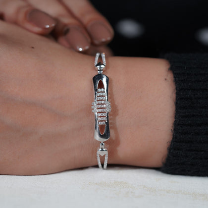 Modern Diamond Cuff Silver Bracelet for Women