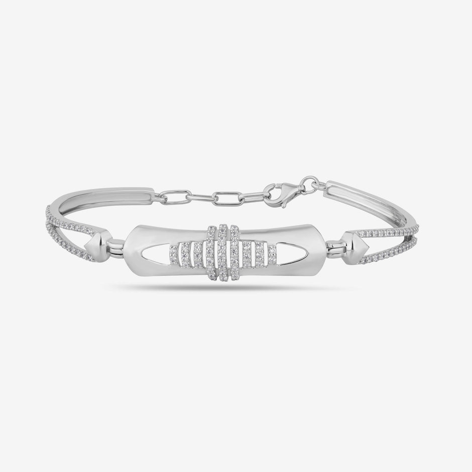 Modern Diamond Cuff Silver Bracelet for Women
