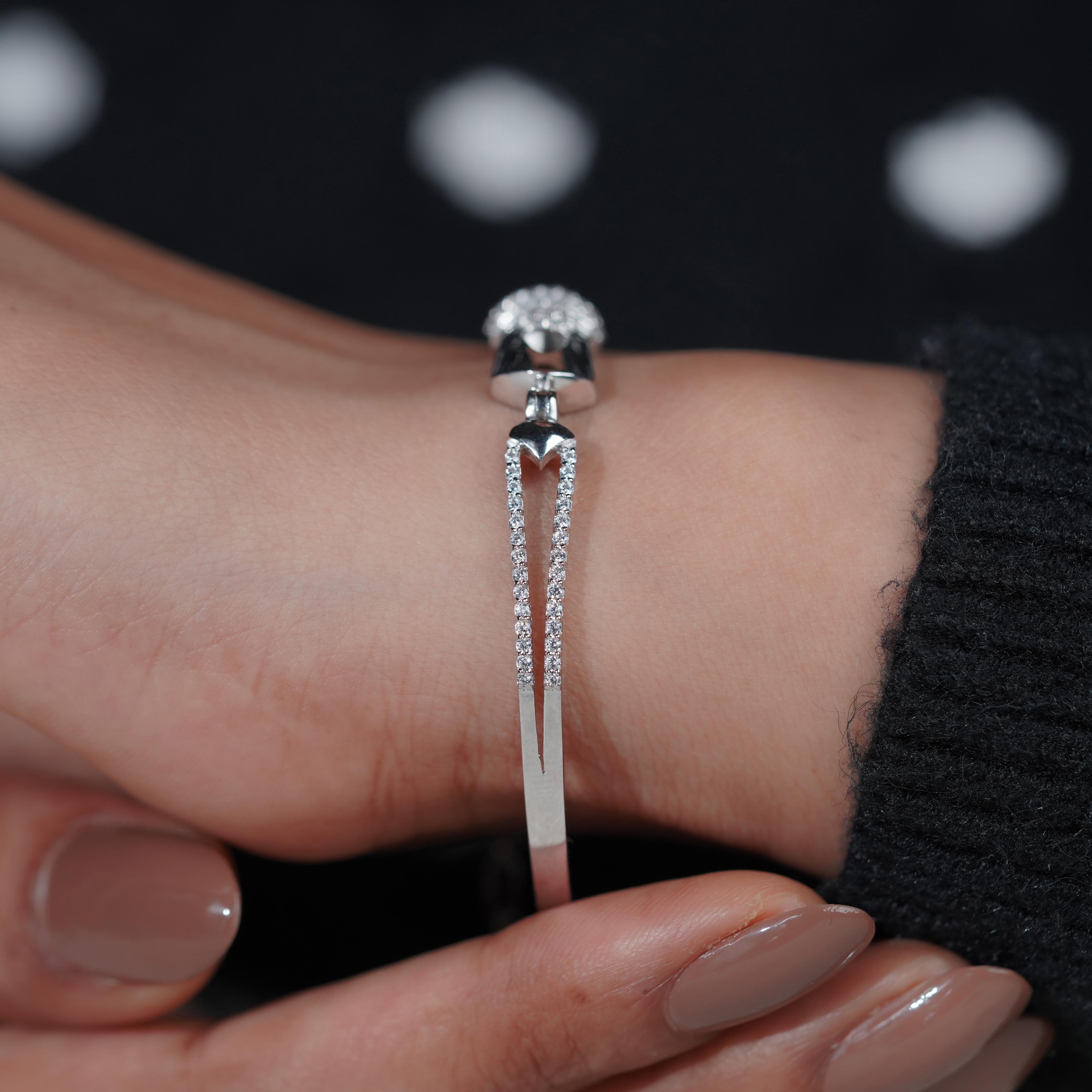 Modern Diamond Cuff Silver Bracelet for Women
