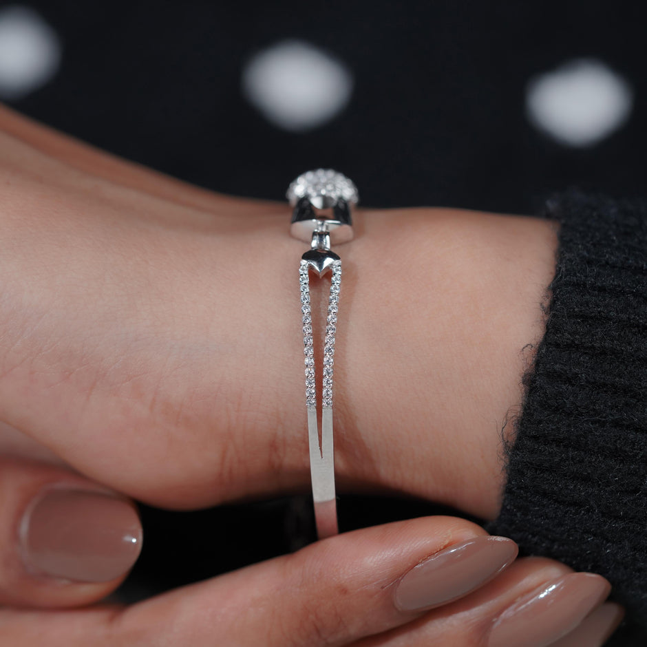 Modern Diamond Cuff Silver Bracelet for Women