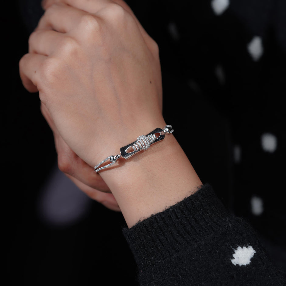 Modern Diamond Cuff Silver Bracelet for Women