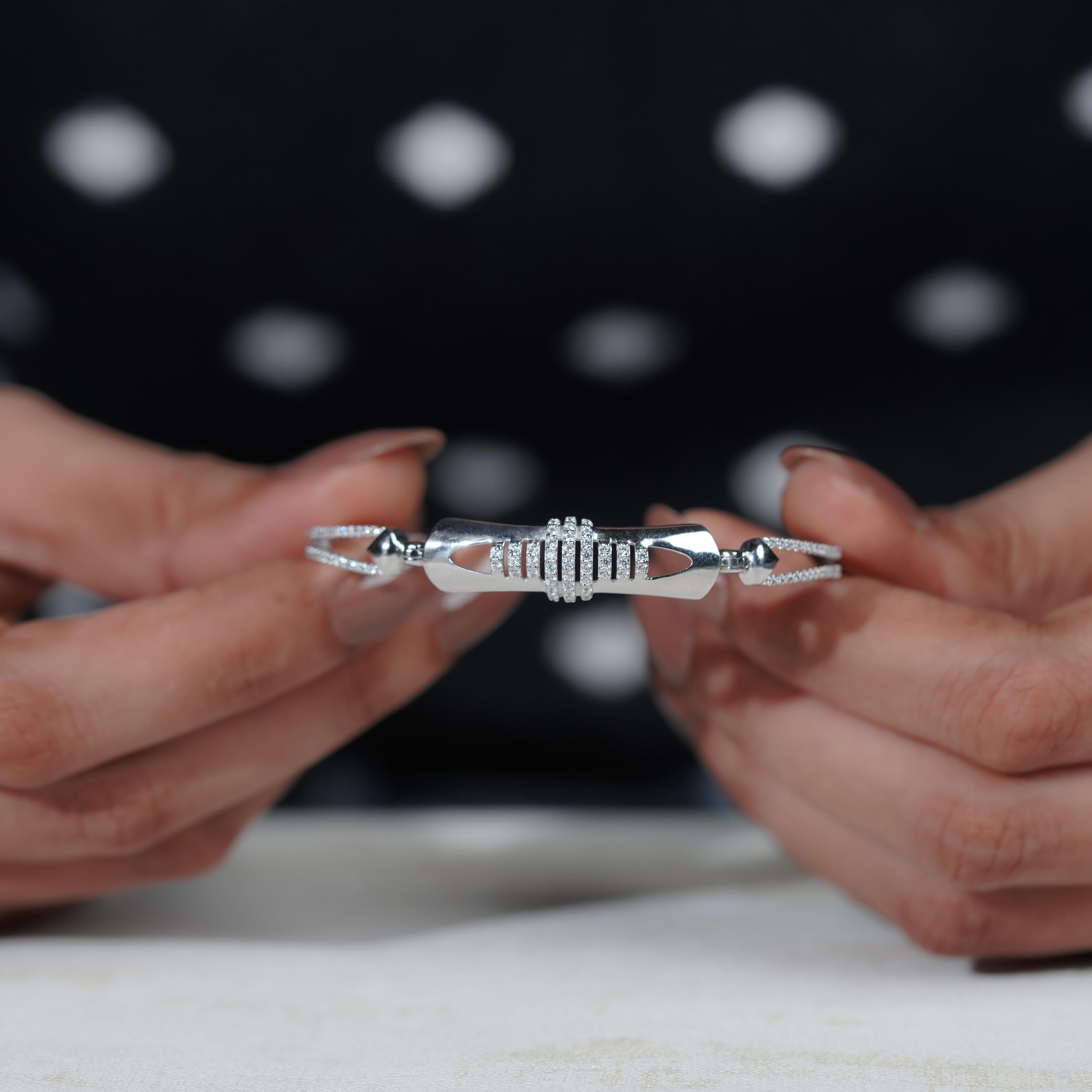 Modern Diamond Cuff Silver Bracelet for Women