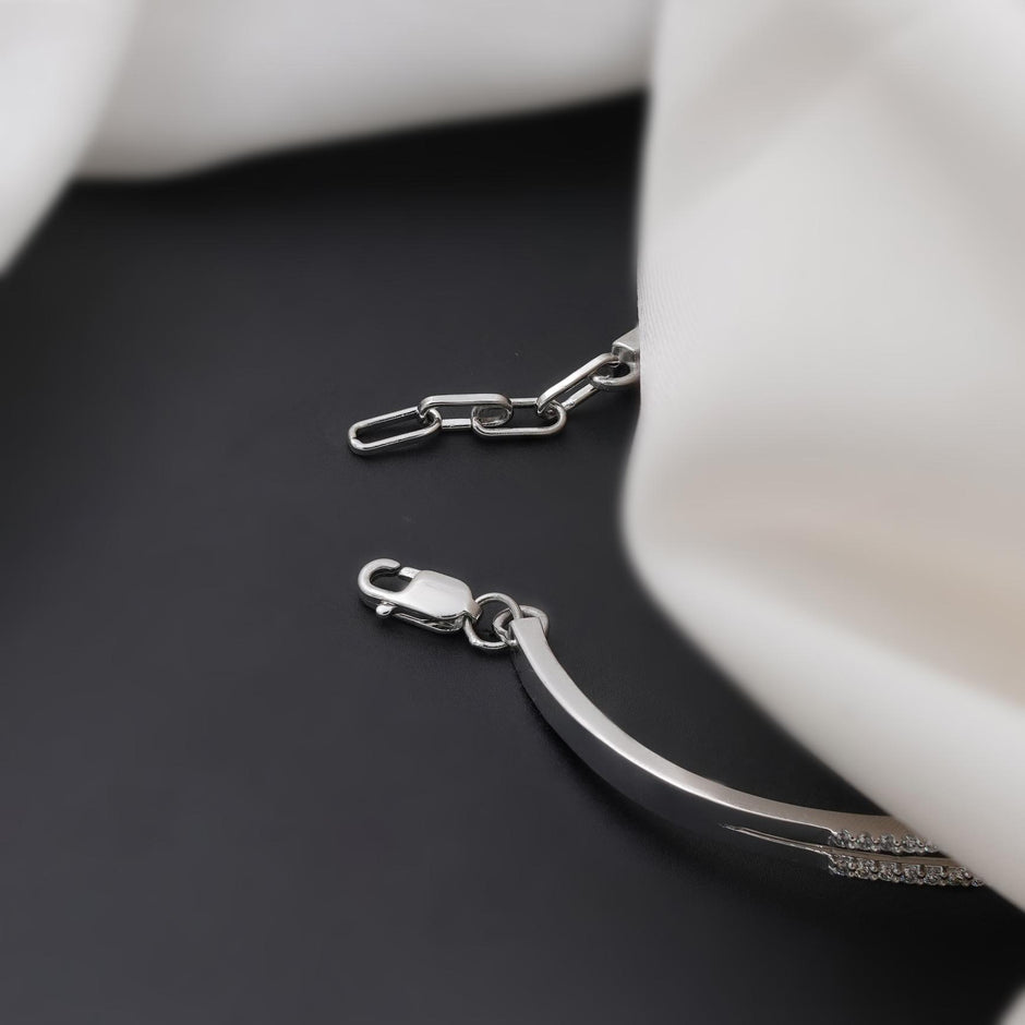 Modern Diamond Cuff Silver Bracelet for Women