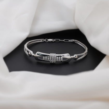 Modern Diamond Cuff Silver Bracelet for Women
