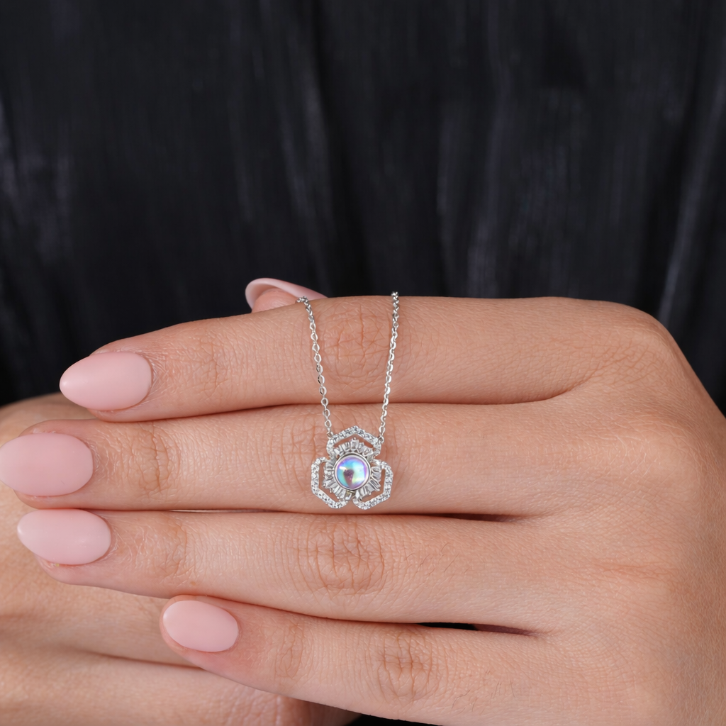 Crystal Bloom Diamond 925 Silver Pendant Necklace
