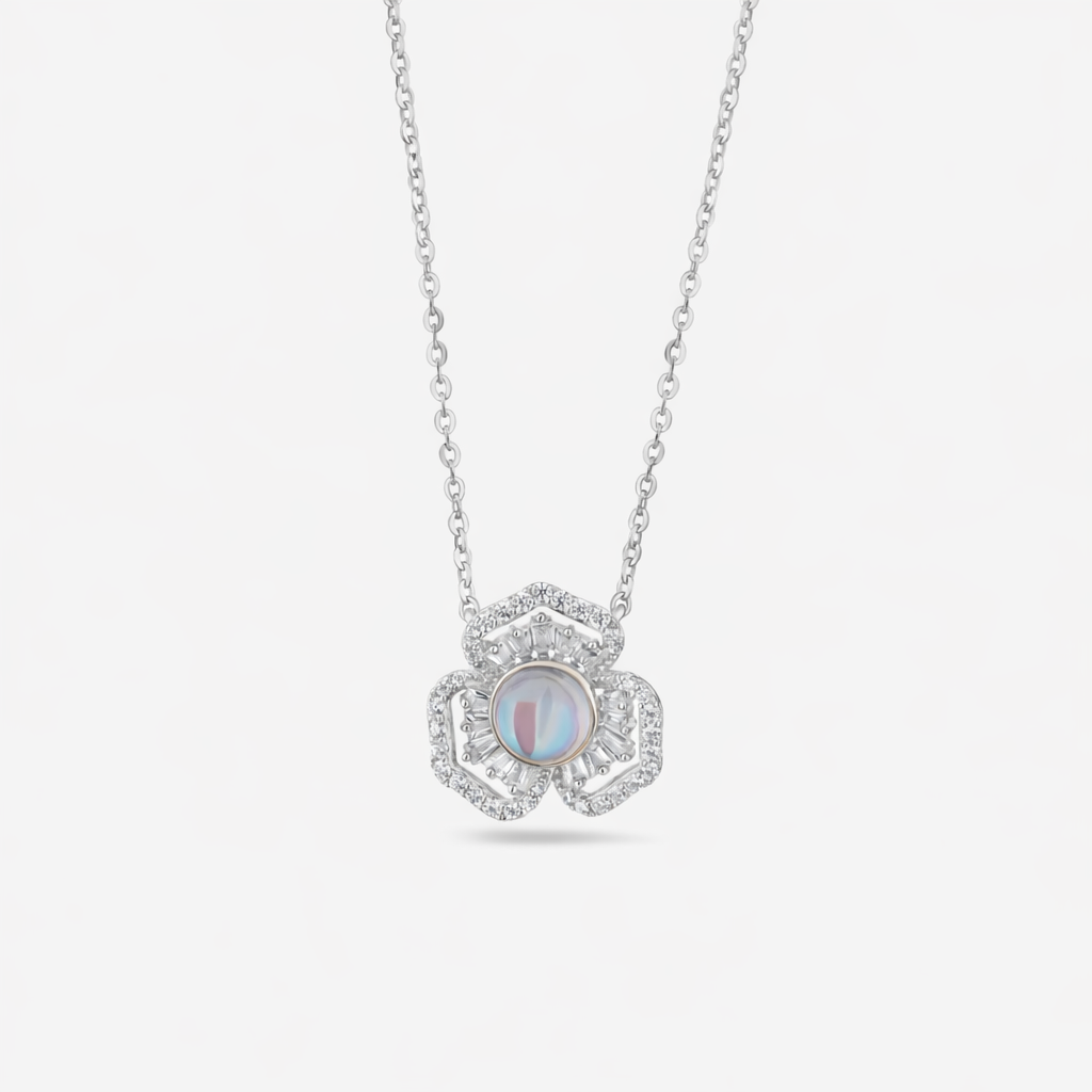 Crystal Bloom Diamond 925 Silver Pendant Necklace