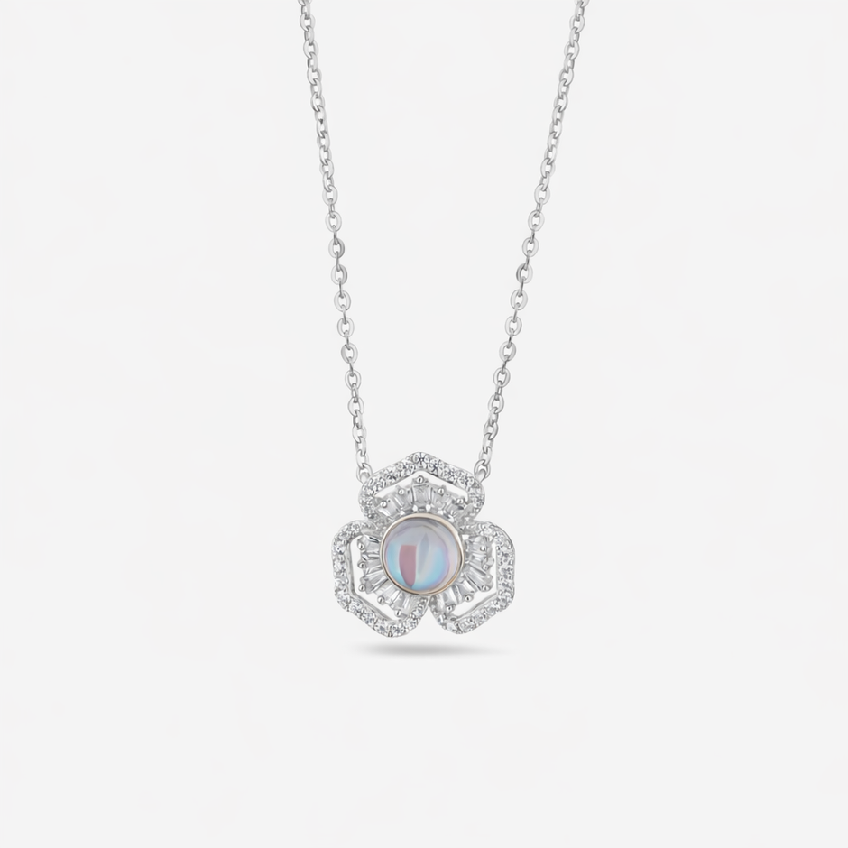 Crystal Bloom Diamond 925 Silver Pendant Necklace