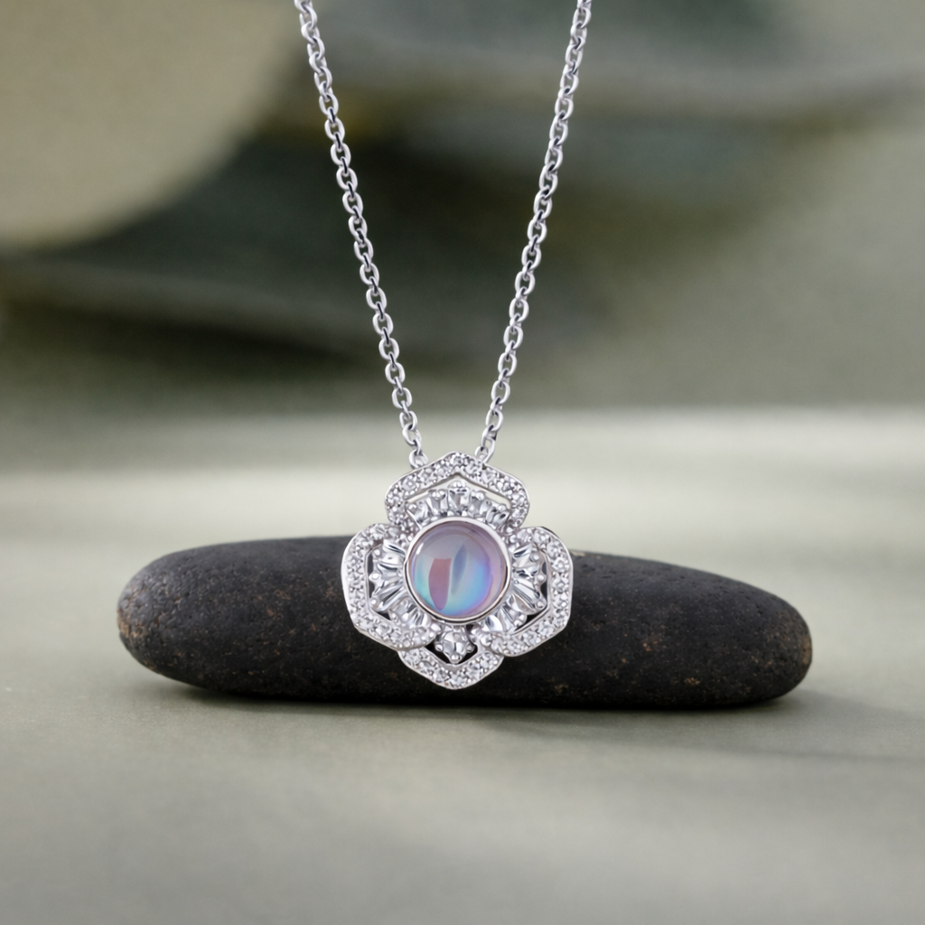 Crystal Bloom Diamond 925 Silver Pendant Necklace