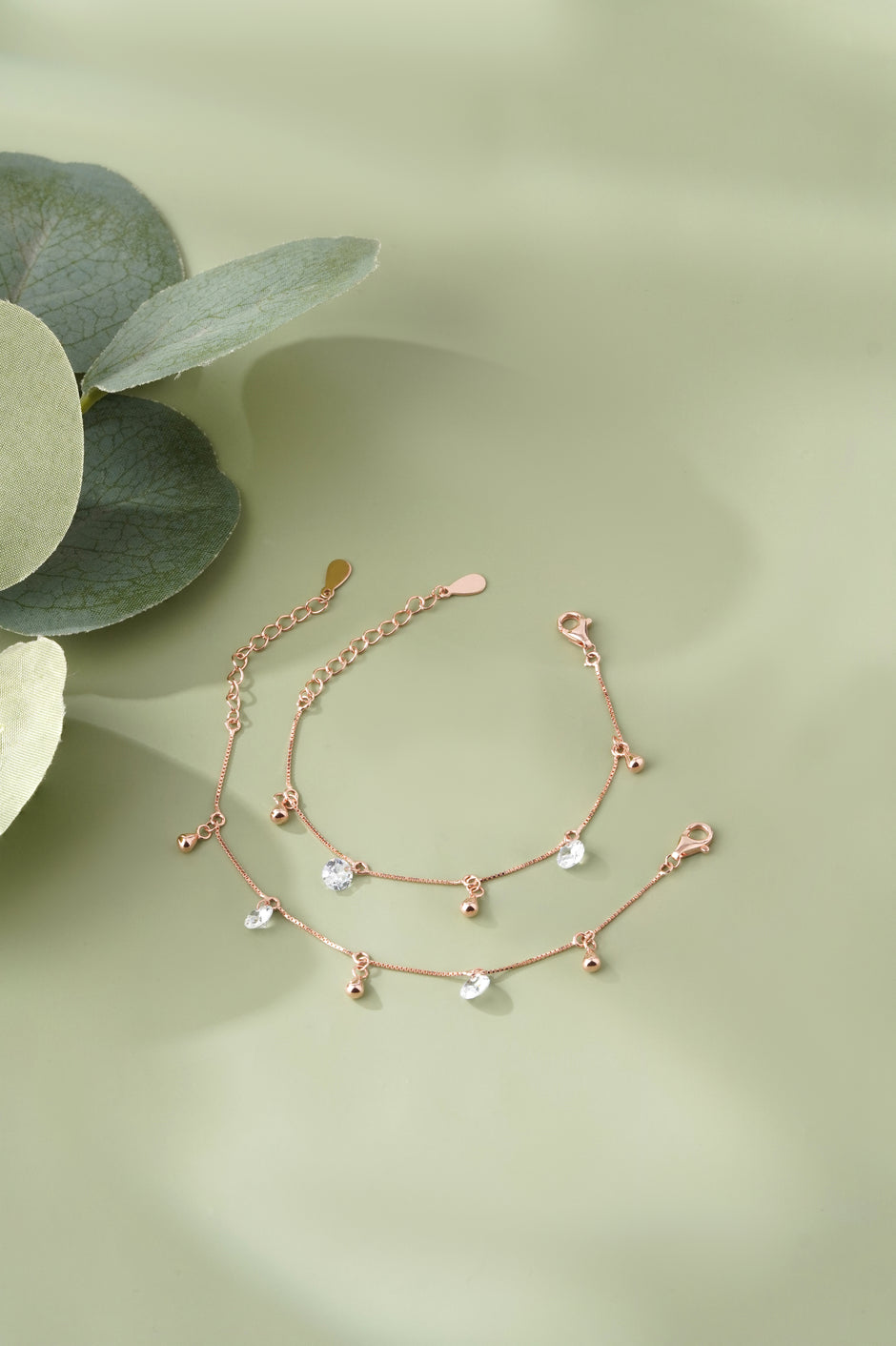 Crystal Drop Design 925 Sterling Silver Rose Gold Kid's Bracelet
