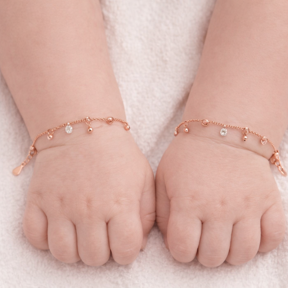 Crystal Drop Design 925 Sterling Silver Rose Gold Kid's Bracelet