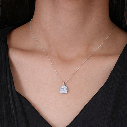 Crystal Halo White Diamond 925 Sterling Silver Pendant Chain for Women