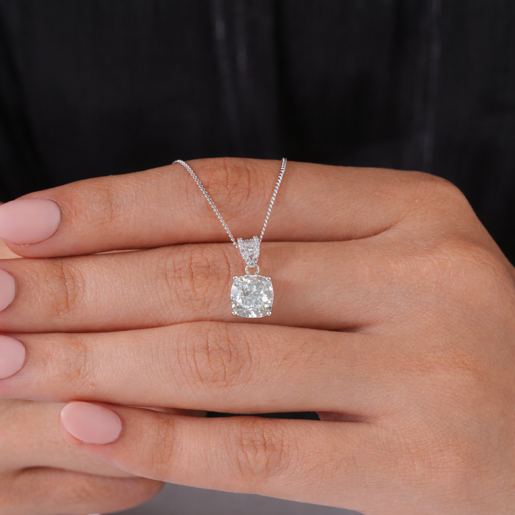 crystal radiance square 925 silver pendant chain