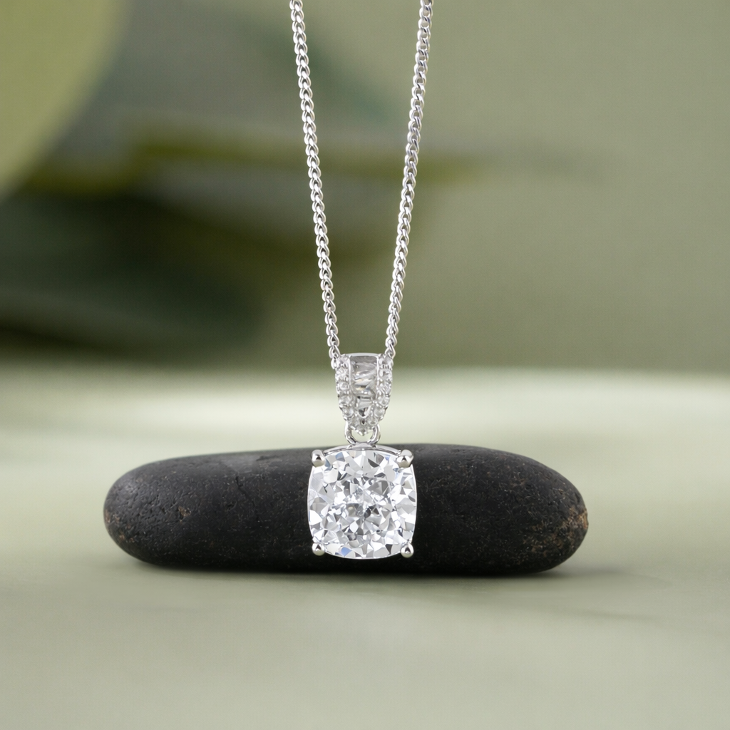 crystal radiance square 925 silver pendant chain