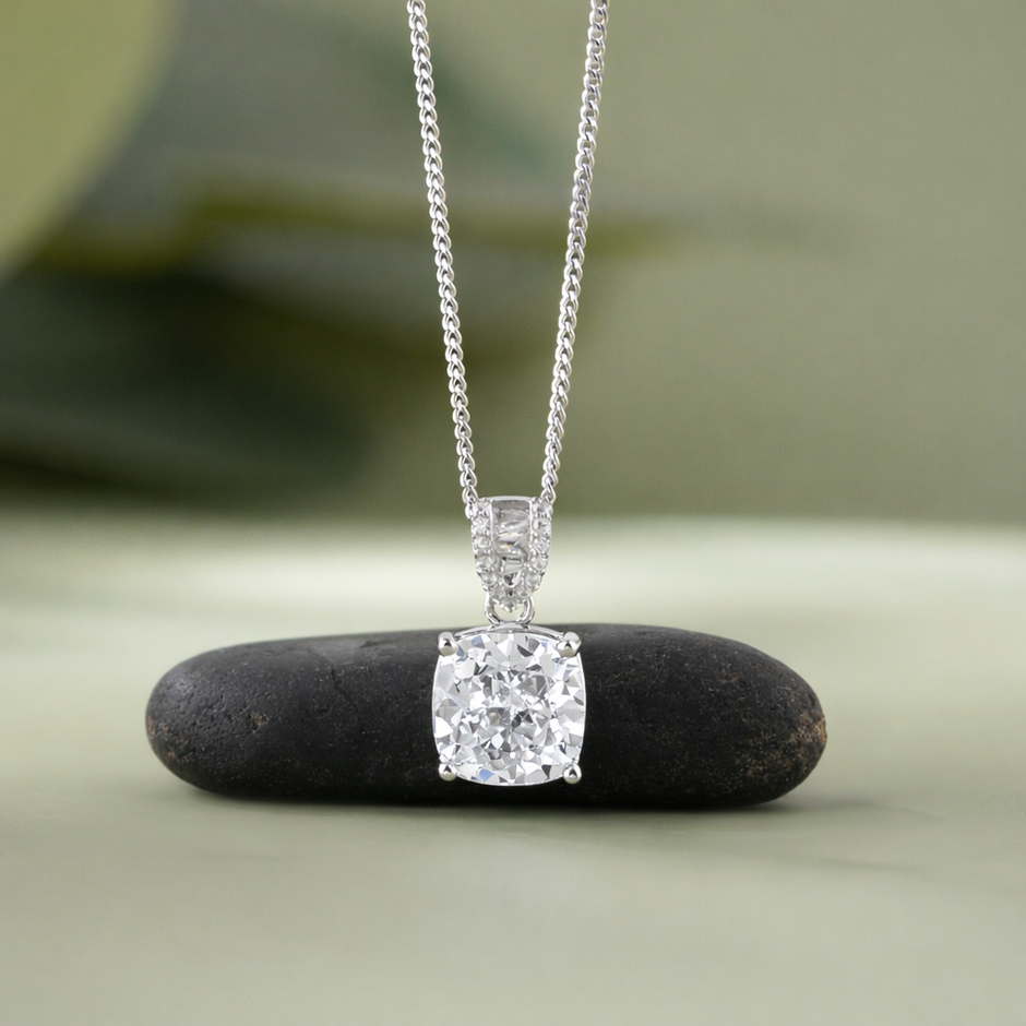 crystal radiance square 925 silver pendant chain