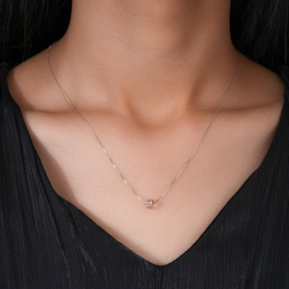 Crystal Round Shape 925 Sterling Silver Pendant Chain for Women