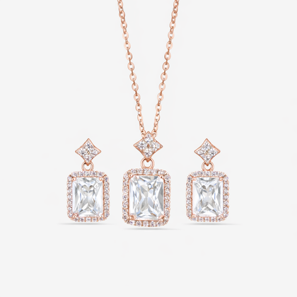 Cubic Zirconia Diamond CZ 925 Sterling Silver Rose Gold Pendant Set for Women