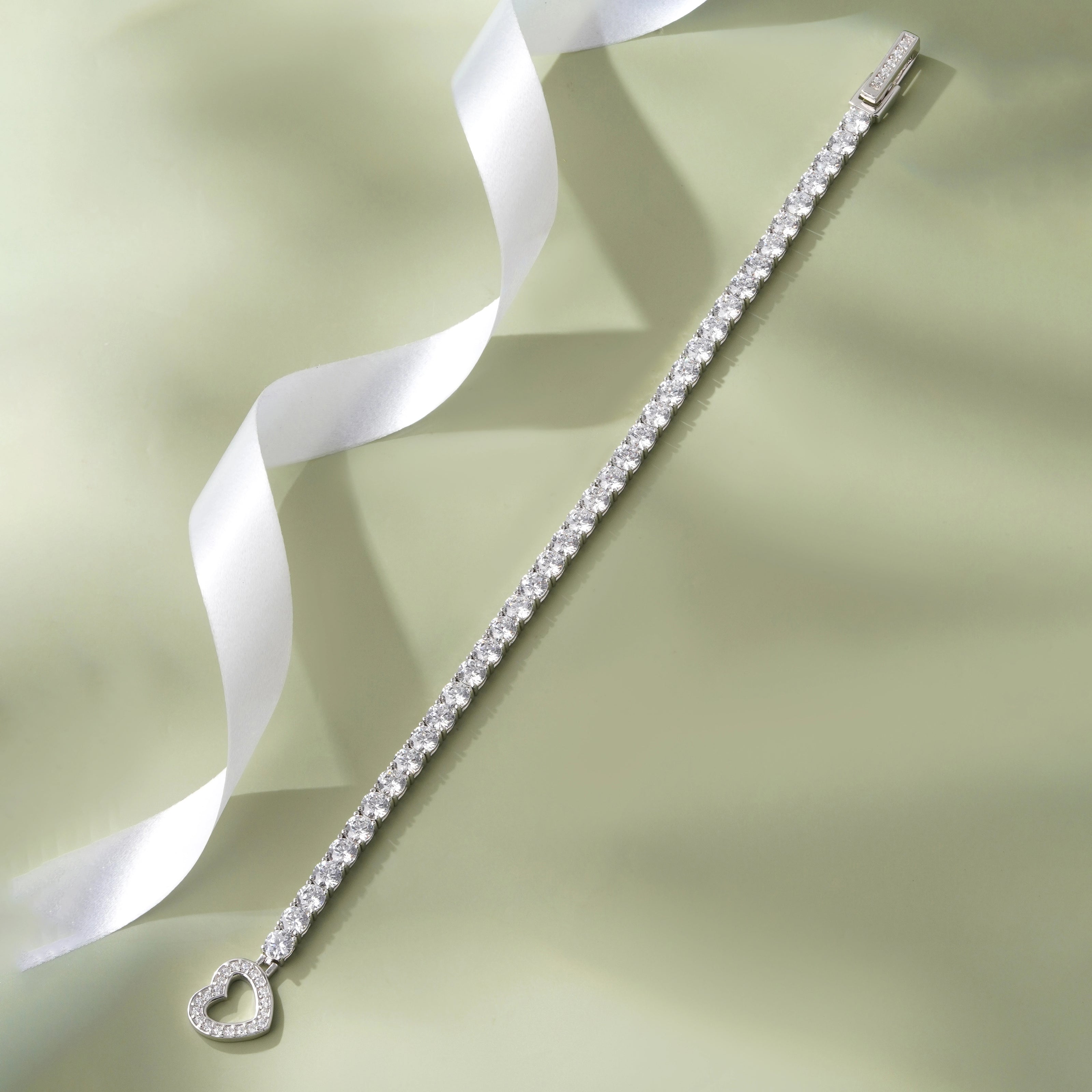 Heart Tennis Diamond Silver Bracelet for Women