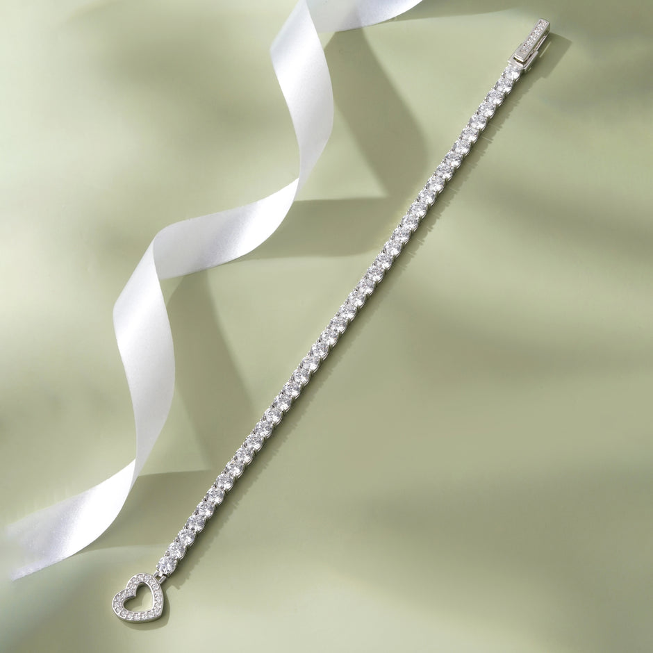 Heart Tennis Diamond Silver Bracelet for Women