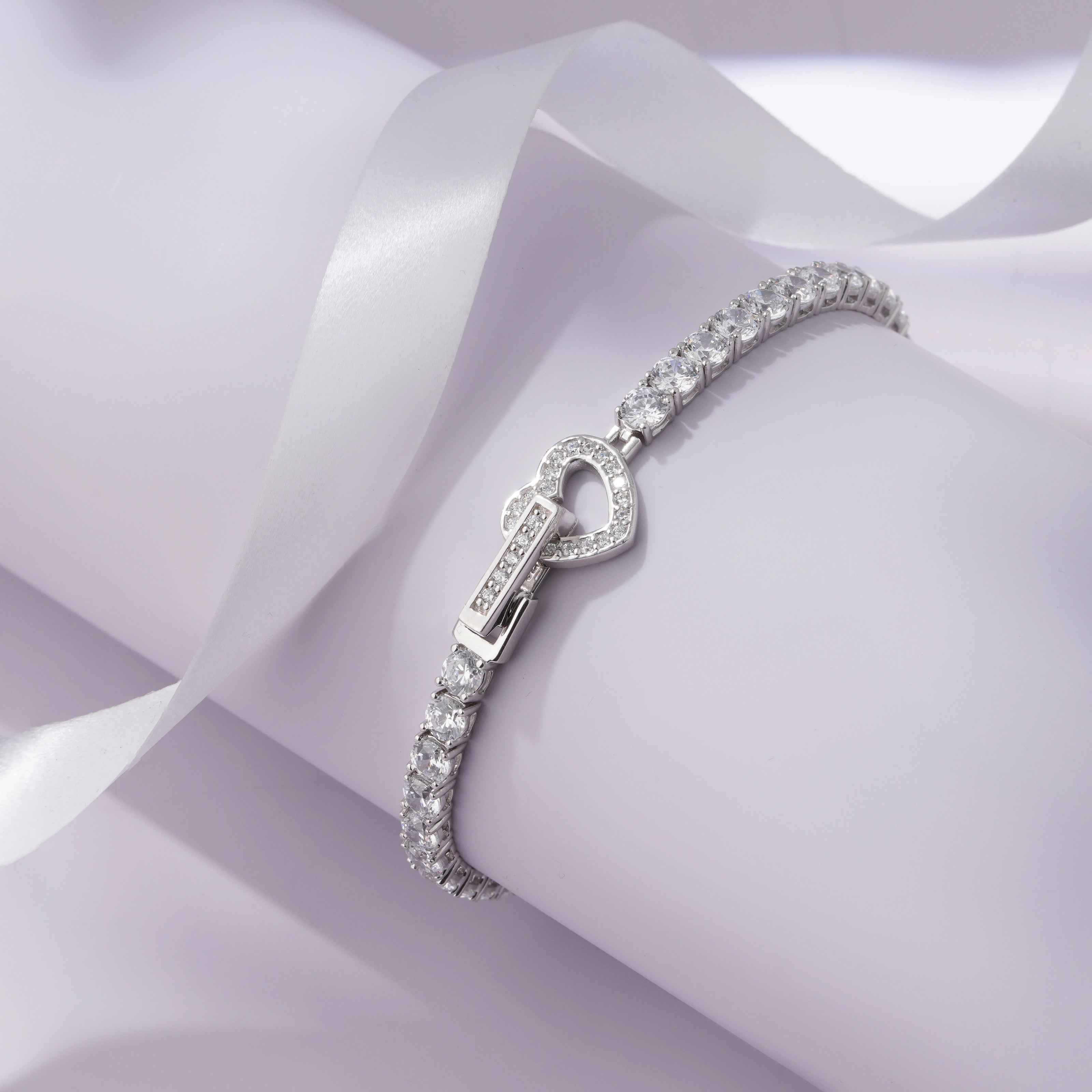 Heart Tennis Diamond Silver Bracelet for Women
