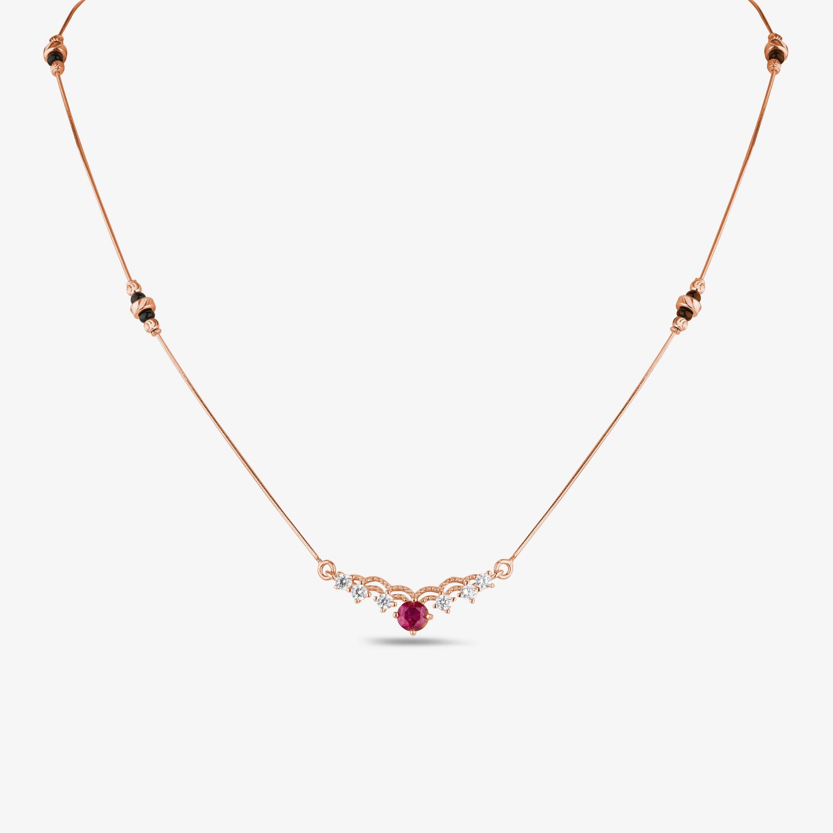 Curve Red Stone 925 Sterling Silver Rose Gold Mangalsutra for Women