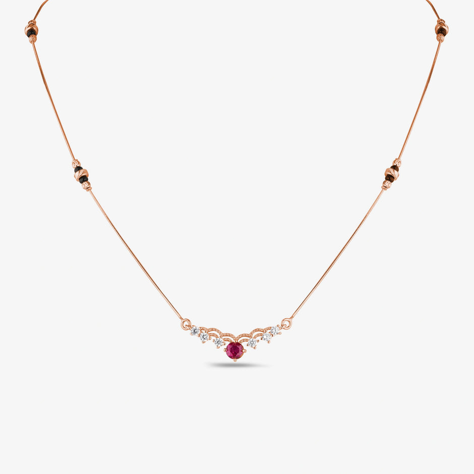 Curve Red Stone 925 Sterling Silver Rose Gold Mangalsutra for Women