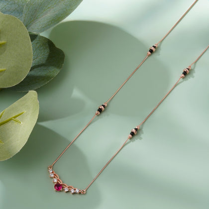 Curve Red Stone 925 Sterling Silver Rose Gold Mangalsutra for Women