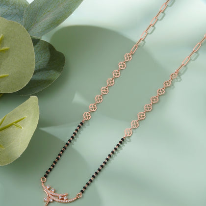 Curved Design Black Bead Chain 925 Sterling Silver Mangalsutra for Women