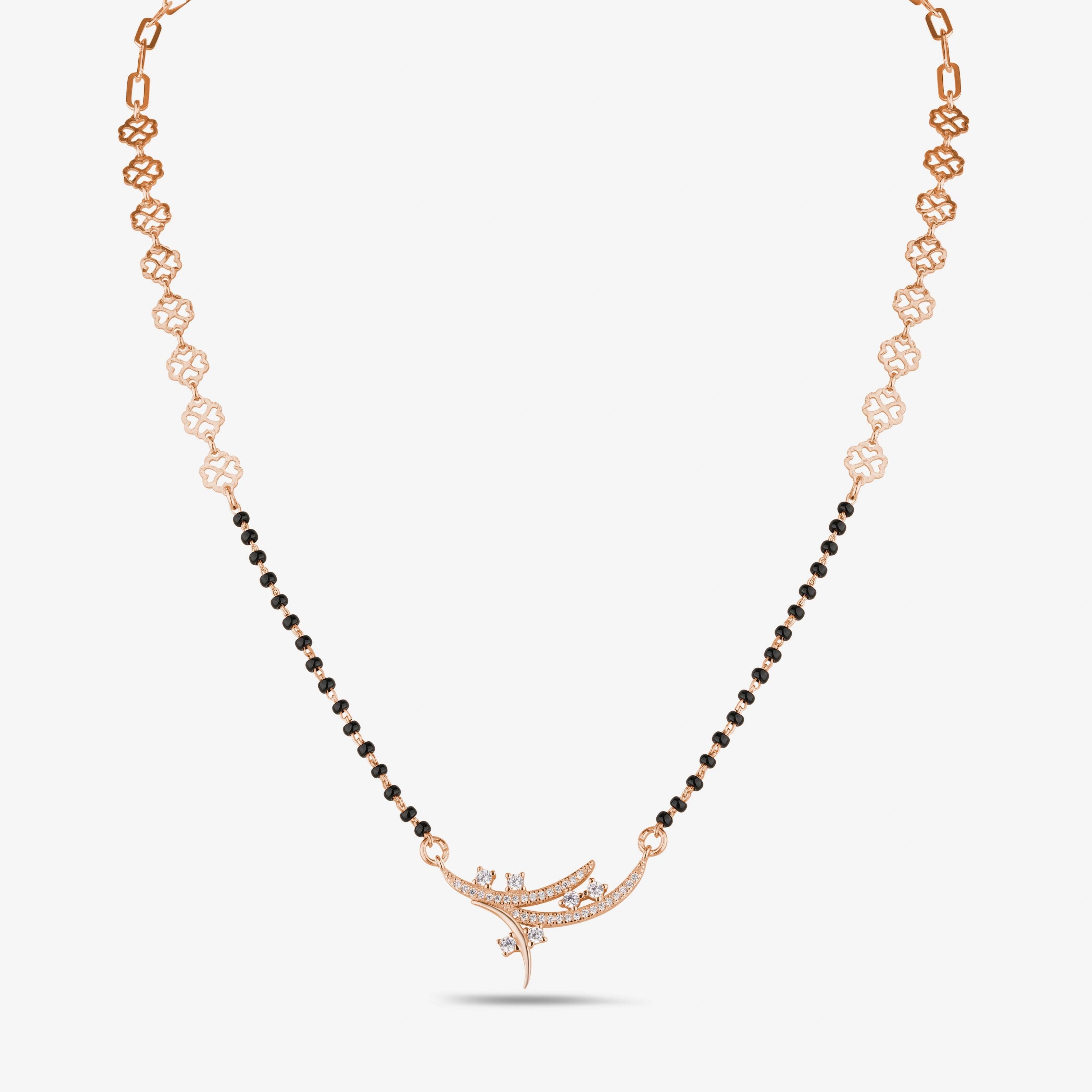 Curved Design Black Bead Chain 925 Sterling Silver Mangalsutra for Women