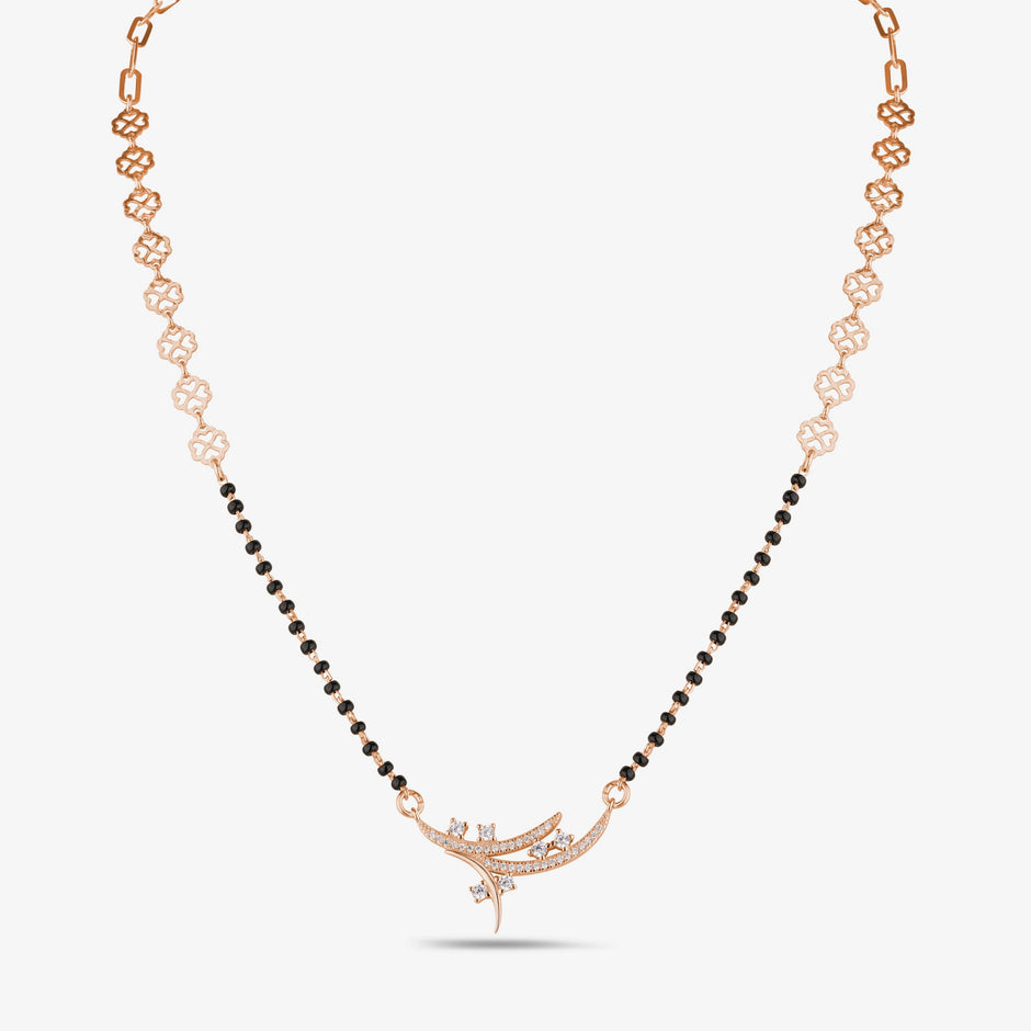 Curved Design Black Bead Chain 925 Sterling Silver Mangalsutra for Women