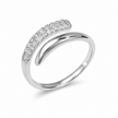 925 Sterling Silver Curved Pavé Cubic Zirconia Ring for Women – Minimalist Open Wrap Band