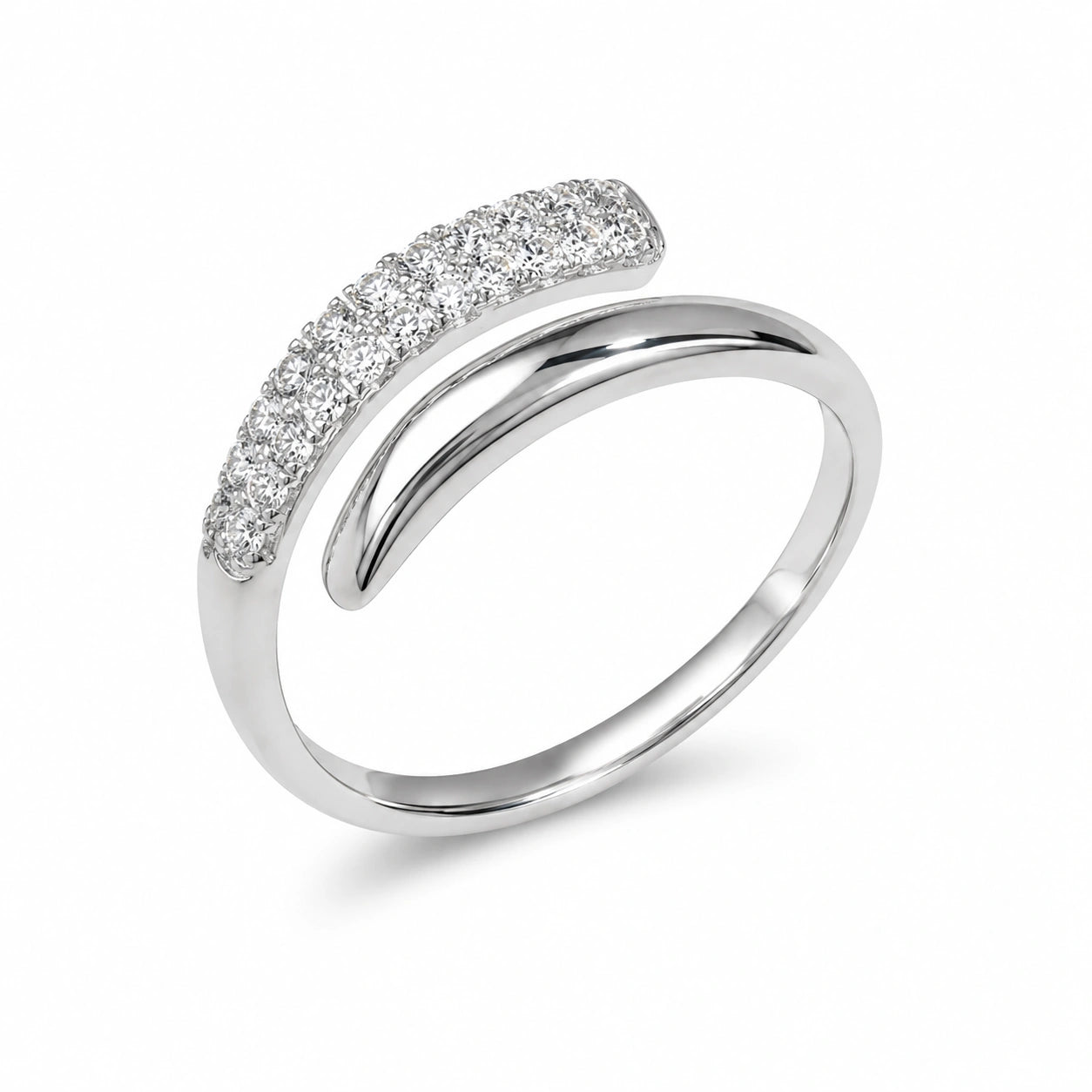 Curved Pavé CZ 925 Sterling Silver Ring for Women