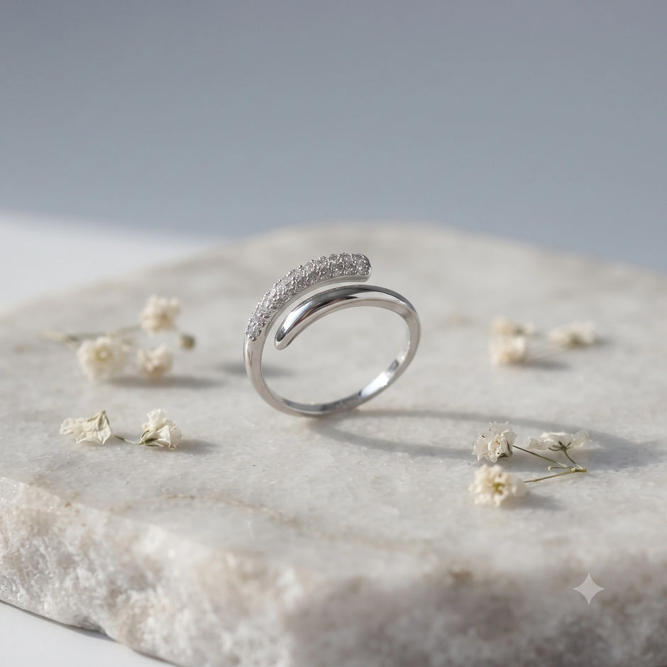 Curved Pavé CZ 925 Sterling Silver Ring for Women