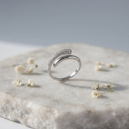 Curved Pavé CZ 925 Sterling Silver Ring for Women