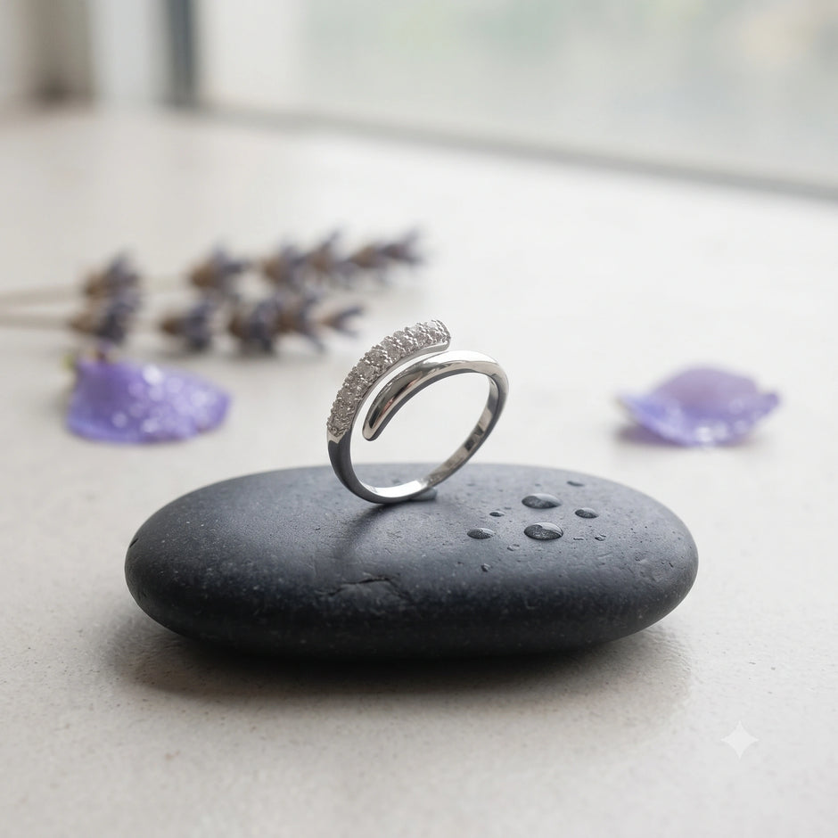 Curved Pavé CZ 925 Sterling Silver Ring for Women
