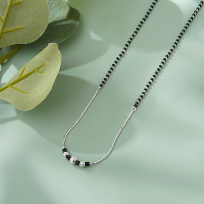 Curved Silver Black Beaded 925 Sterling Silver Mangalsutra  for Women