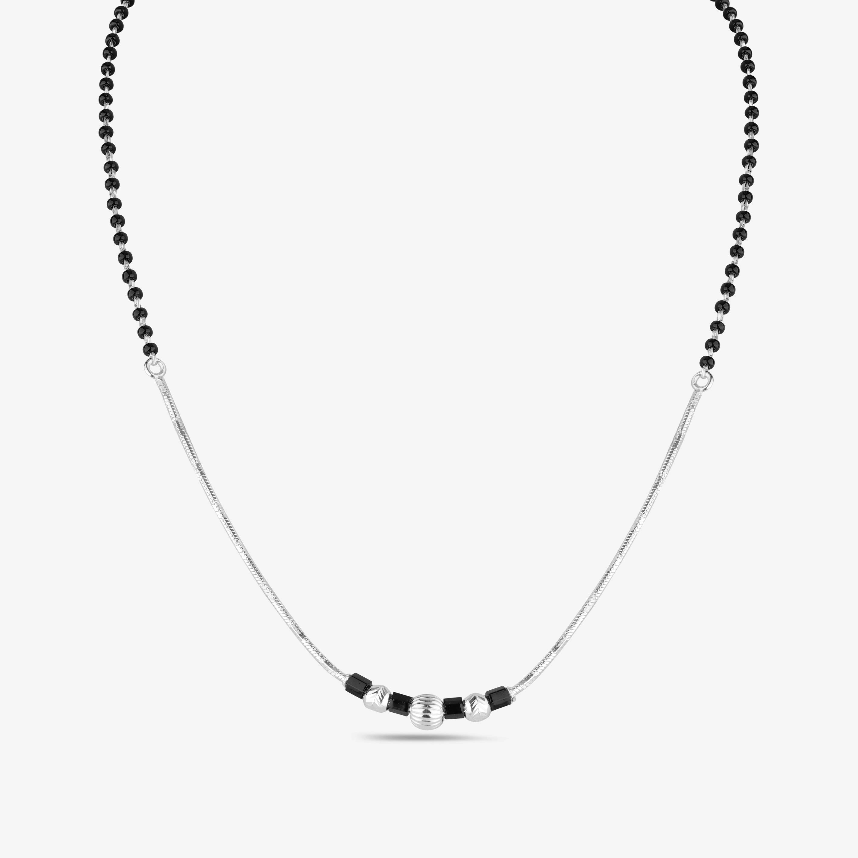 Curved Silver Black Beaded 925 Sterling Silver Mangalsutra  for Women
