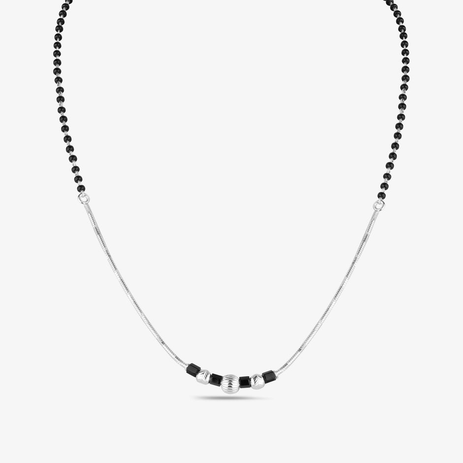 Curved Silver Black Beaded 925 Sterling Silver Mangalsutra  for Women