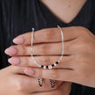 Curved Silver Black Beaded 925 Sterling Silver Mangalsutra  for Women