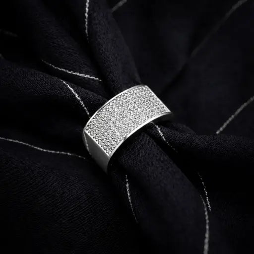 Curved Top Micro Pavé cz 925 sterling Silver Ring for men