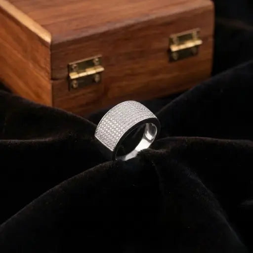 Curved Top Micro Pavé cz 925 sterling Silver Ring for men