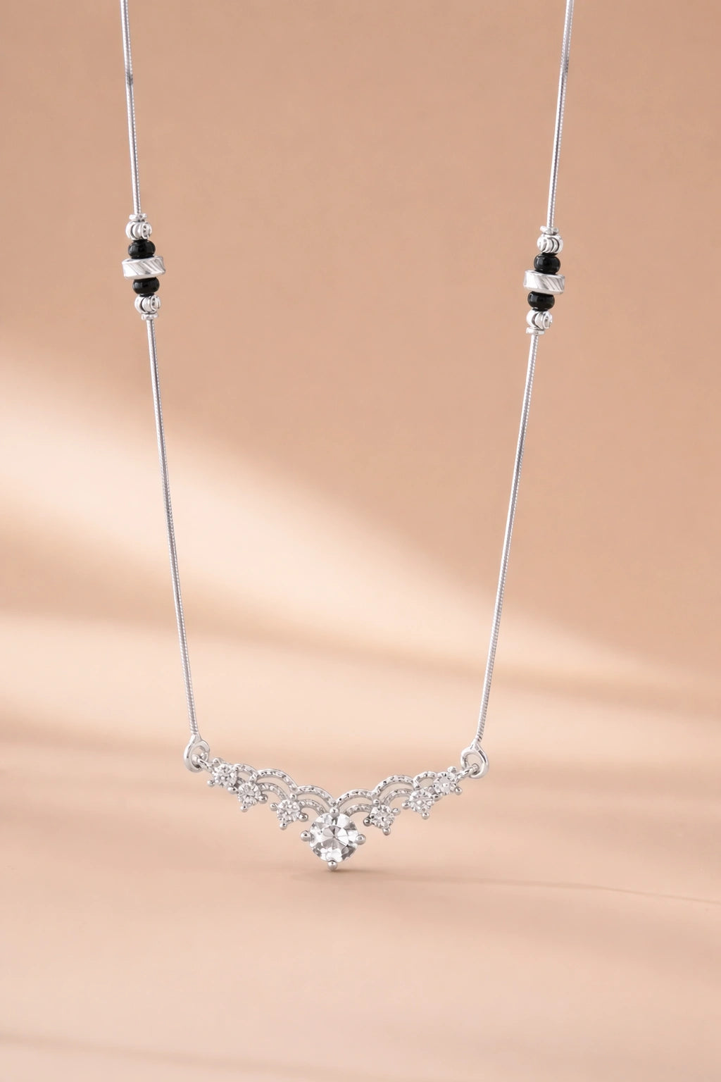 Curved White Stone 925 Sterling Silver Mangalsutra for Women