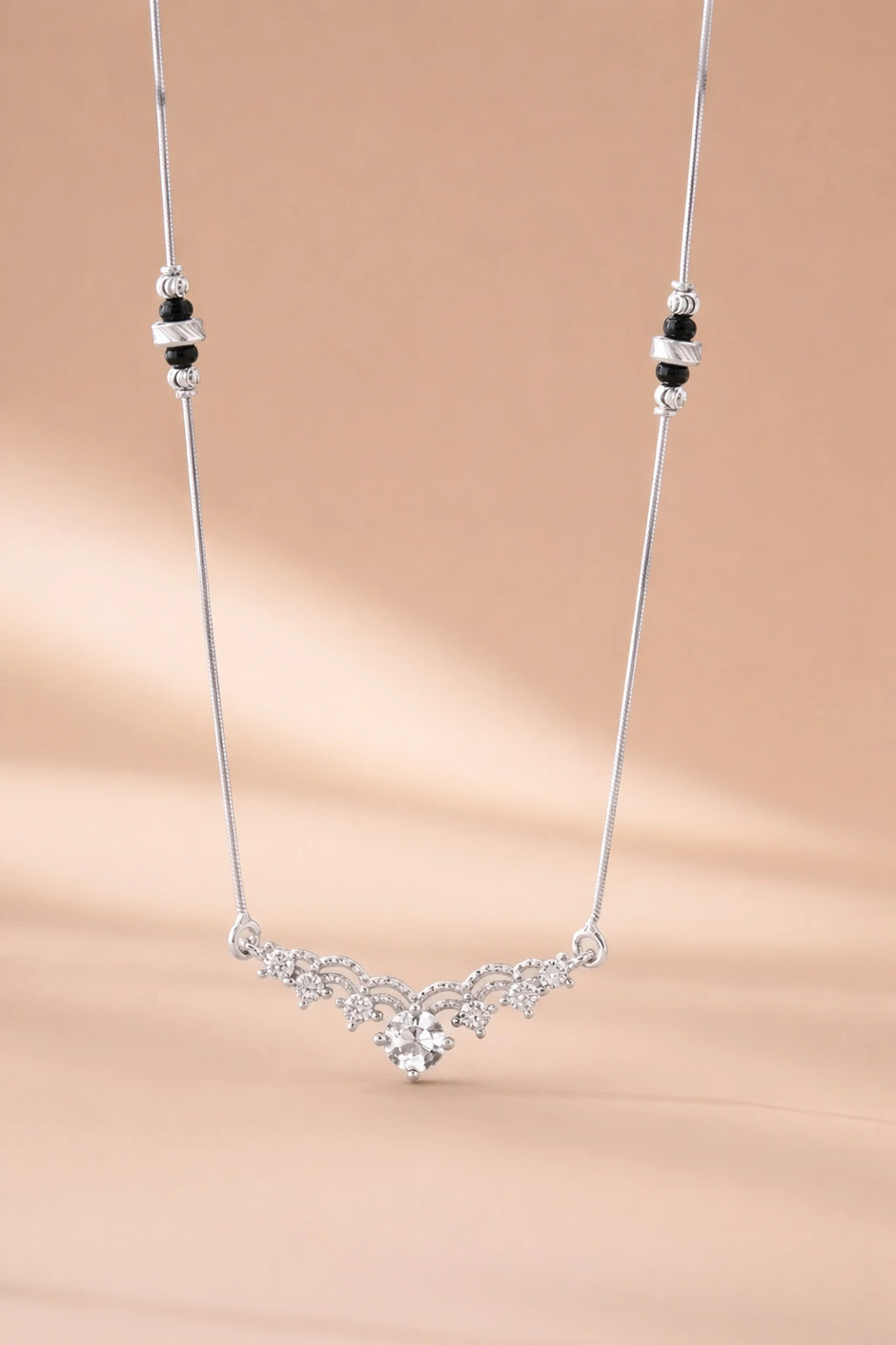 Curved White Stone 925 Sterling Silver Mangalsutra for Women