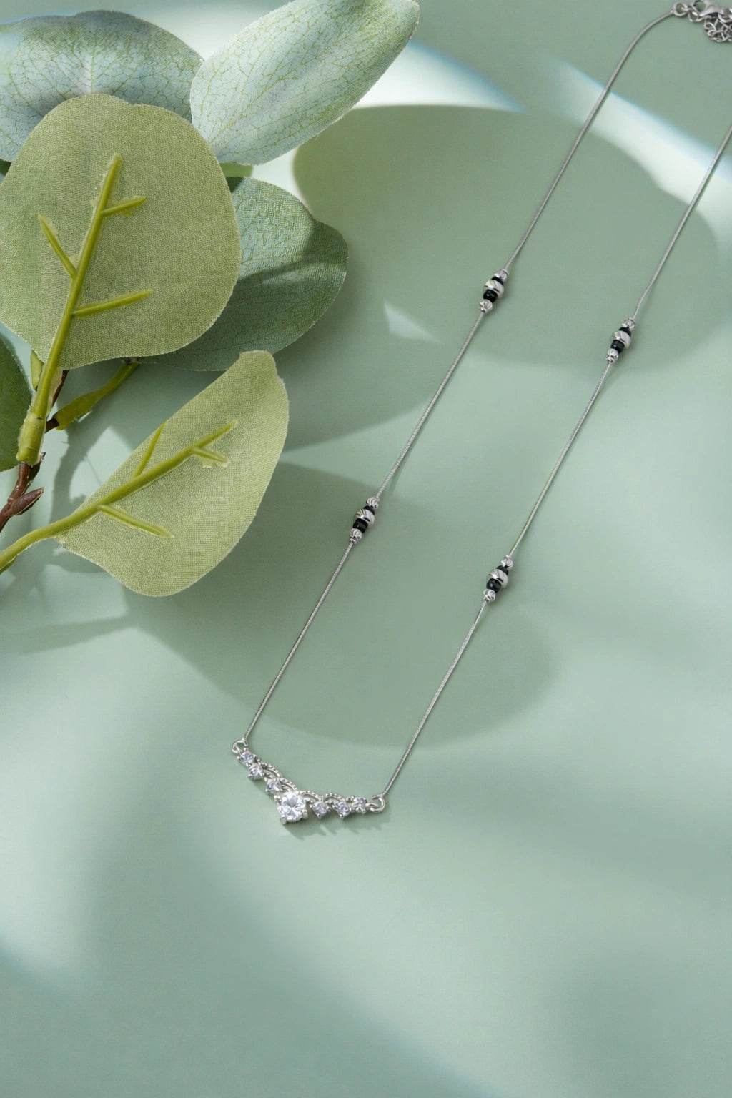 Curved White Stone 925 Sterling Silver Mangalsutra for Women