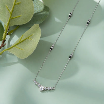 Curved White Stone 925 Sterling Silver Mangalsutra for Women