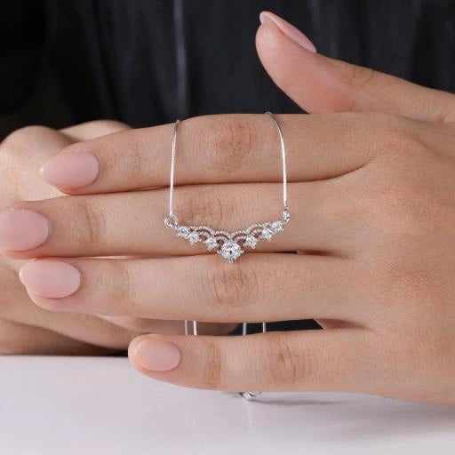 Curved White Stone 925 Sterling Silver Mangalsutra for Women