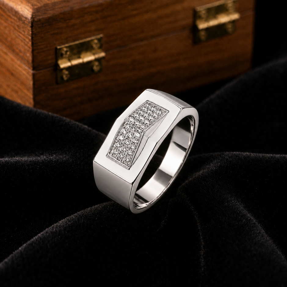 925 sterling silver men’s curved CZ statement ring