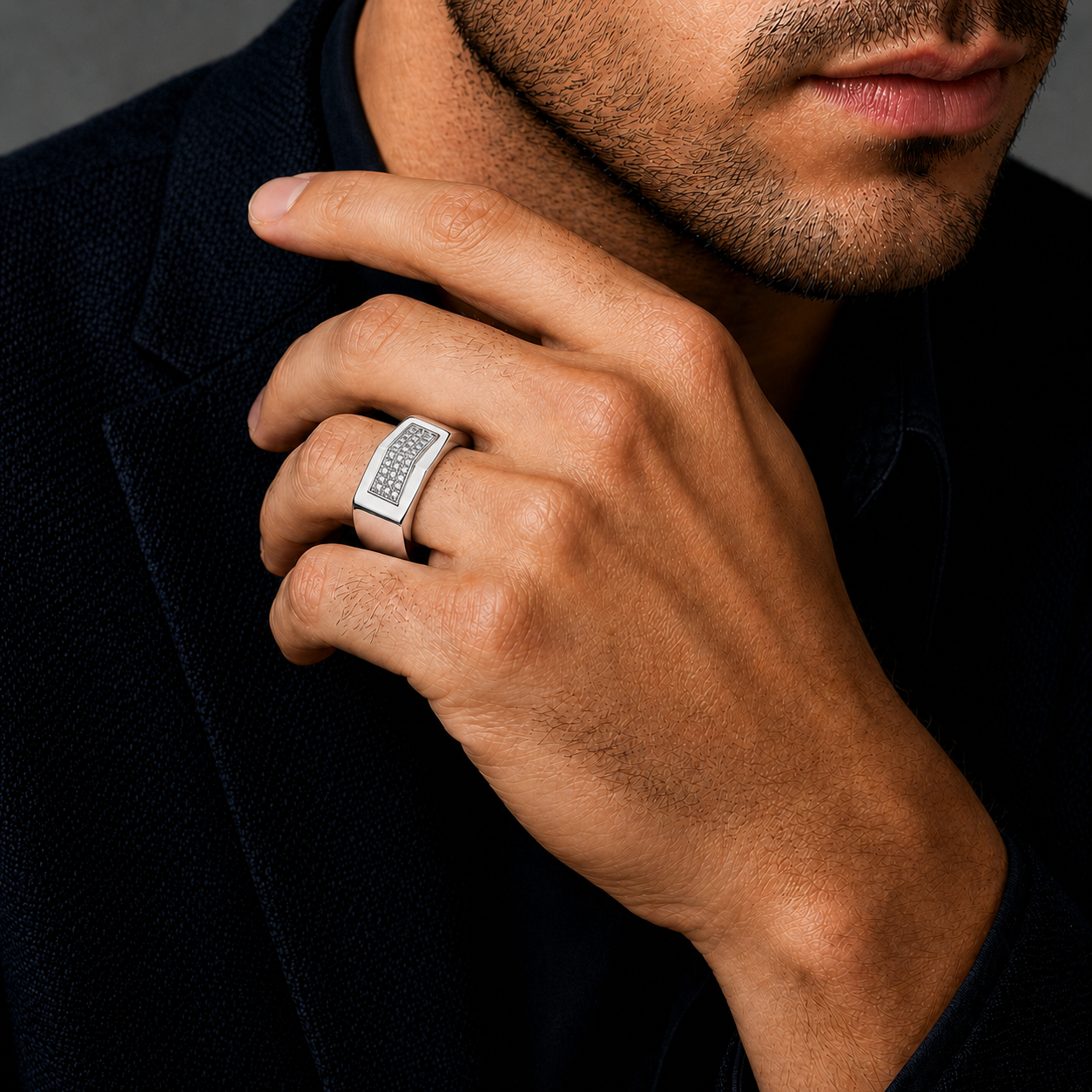 925 sterling silver men’s curved CZ statement ring